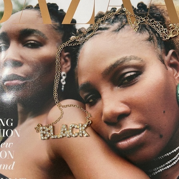 “Black” Word Rhinestone Gold Necklace - Picture 9 of 12